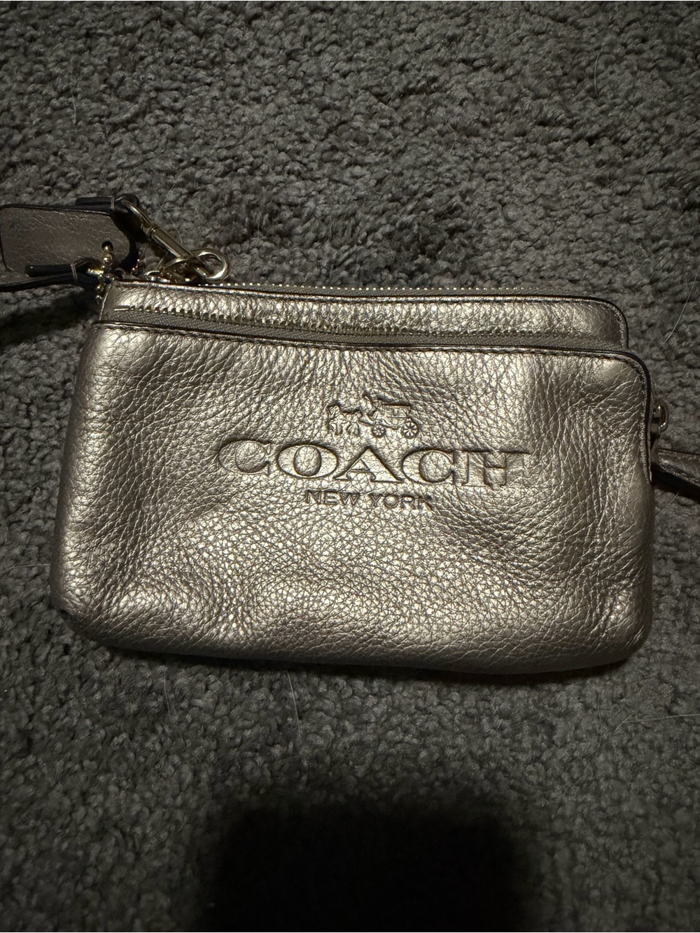 Coach Metallic Gold Leather Double Zip Wristlet